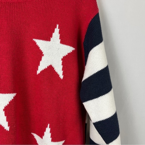 Vintage QUACKER FACTORY Red White Blue Flag Star Cotton Ramie Sweater Size Large - Picture 6 of 7